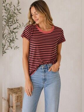 🖤 Stateside Pink & Black Striped Tee Small🖤✨